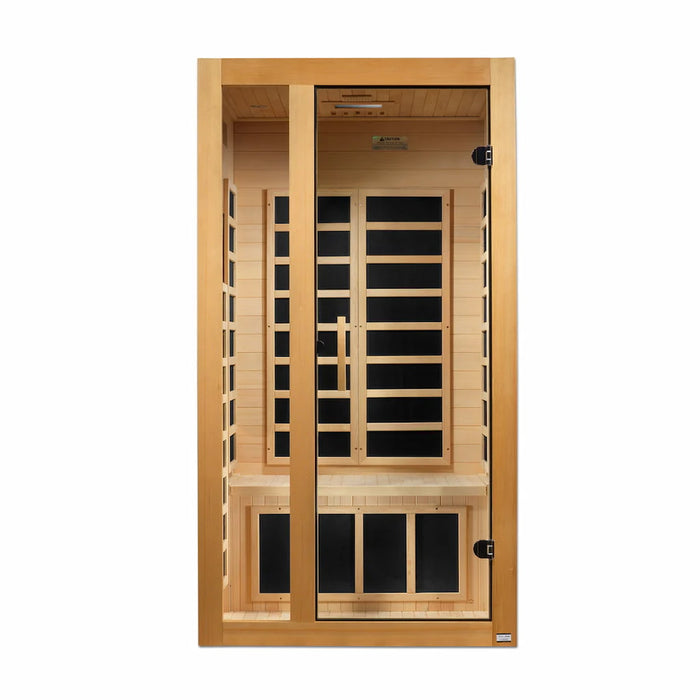 Golden Designs Dynamic Gracia 1-2-Person FAR Infrared Sauna with Low EMF in Canadian Hemlock - Front