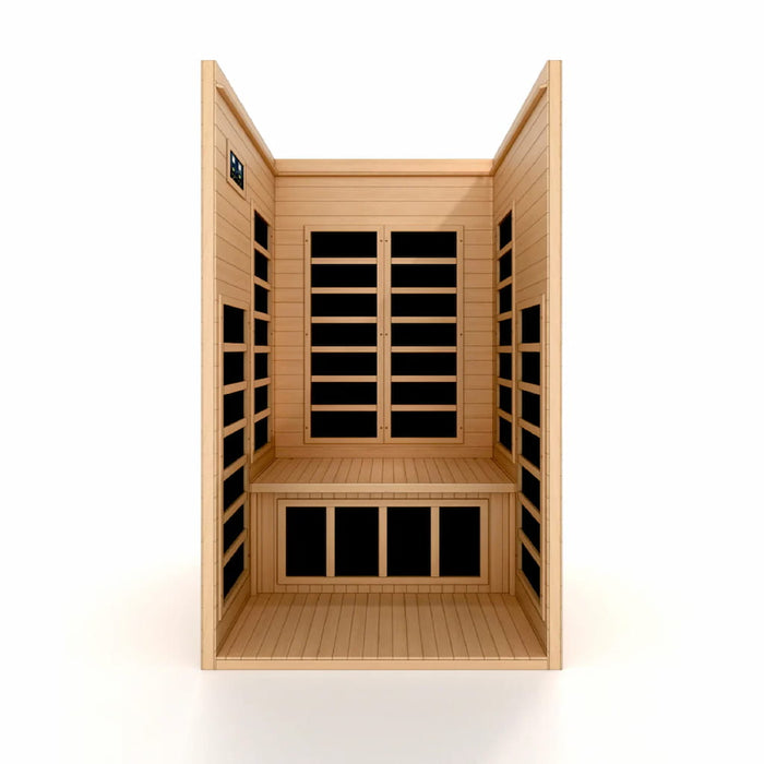 Golden Designs Dynamic Gracia 1-2-Person FAR Infrared Sauna with Low EMF in Canadian Hemlock - Interior