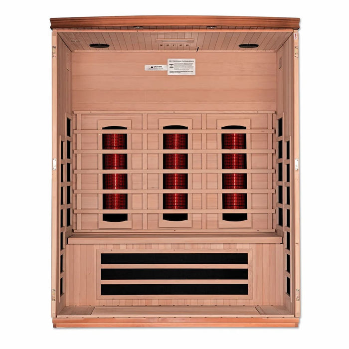 Golden Designs Dynamic Lugano 3-Person Full Spectrum Infrared Sauna with Near Zero EMF in Canadian Hemlock - Interior