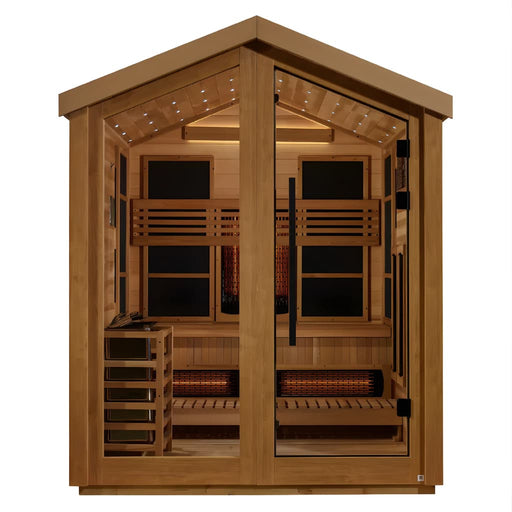 Golden Designs -  Loviisa 3-Person Barn Hybrid Full Spectrum Infrared/Traditional Stove Outdoor Sauna - Front