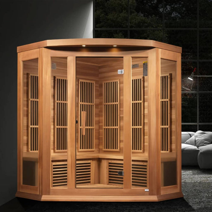 Golden Designs Maxxus Avignon Edition Corner 3-Person FAR Infrared Sauna Near Zero EMF in Canadian Red Cedar - Overview