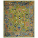 Green, Gray and Peach Oushak rug in the 10x12 size, shown flat.