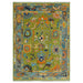 Green, Gray and Peach Oushak rug in the 5x7 size, shown flat.