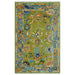 Green, Gray and Peach Oushak rug in the 5x8 size, shown flat.