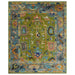 Green, Gray and Peach Oushak rug in the 8x10 size, shown flat.