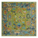 Green, Gray and Peach square Oushak rug in the 10x10 Square size, shown flat.