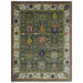 Hand knotted green and ivory Oushak area rug with a dark green field and ivory floral border