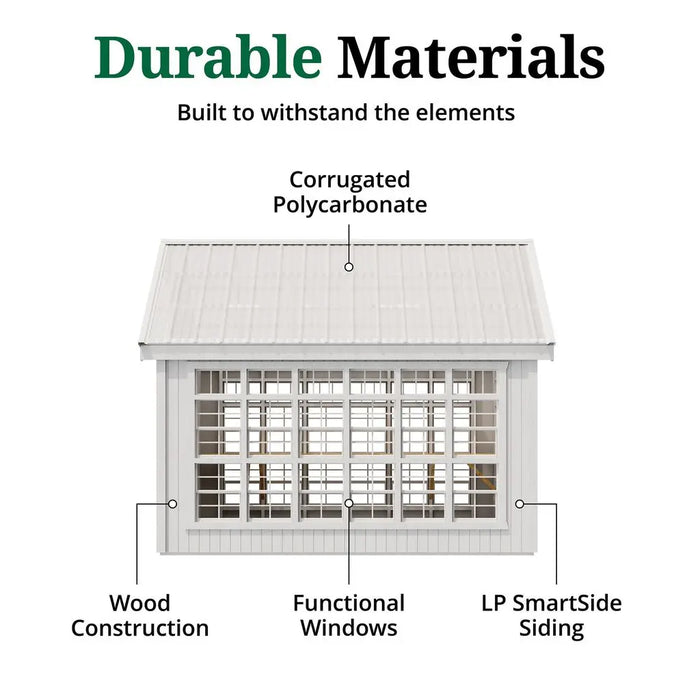 Little Cottage Co. 10x12 Colonial Gable Greenhouse materials view