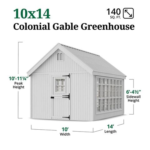 Little Cottage Co. 10x14 Colonial Gable Greenhouse dimensions diagram