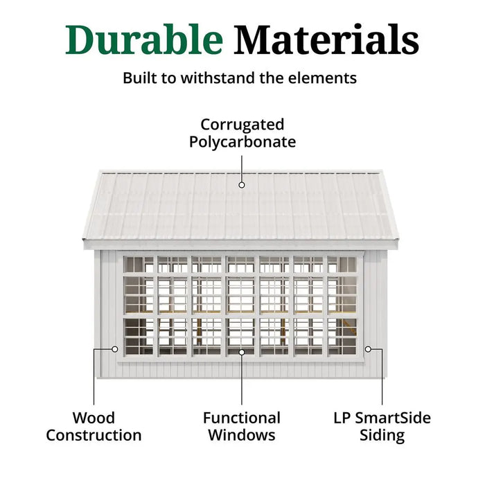 Little Cottage Co. 10x14 Colonial Gable Greenhouse materials view