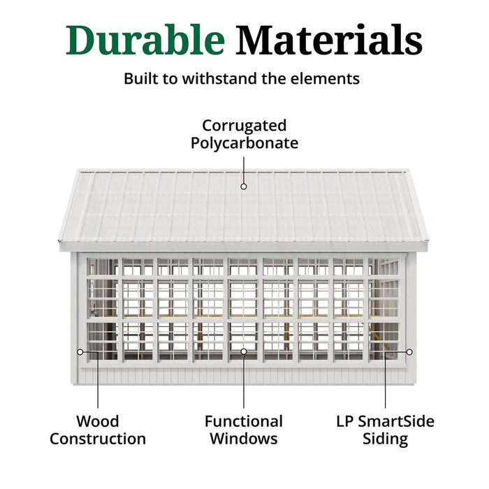 Little Cottage Co. 10x16 Colonial Gable Greenhouse materials view
