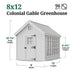 Little Cottage Co. 8x12 Colonial Gable Greenhouse dimensions diagram