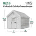 Little Cottage Co. 8x16 Colonial Gable Greenhouse dimensions diagram