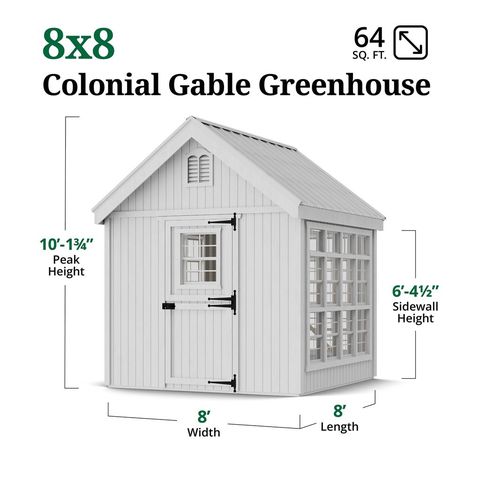 Little Cottage Co. 8x8 Colonial Gable Greenhouse dimensions diagram