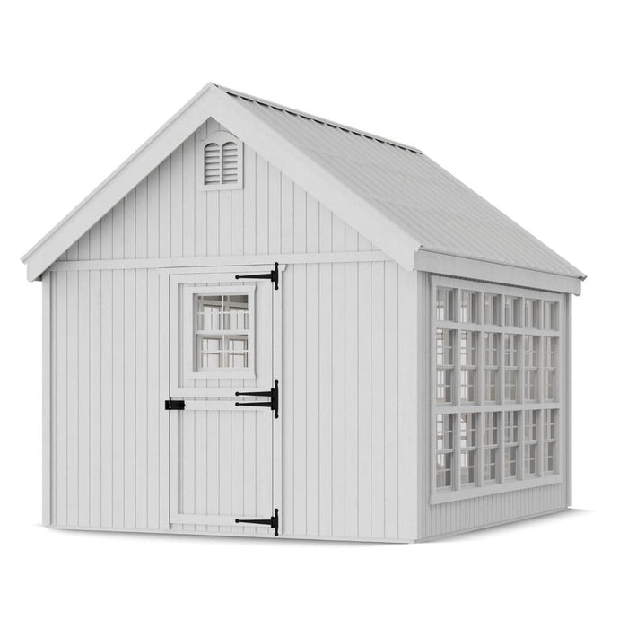 White little cottage co 10x12 colonial greenhouse gable with a slanted roof on a white background
