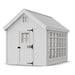 White little cottage co 8x12 colonial greenhouse gable with a dutch door and window on a white background