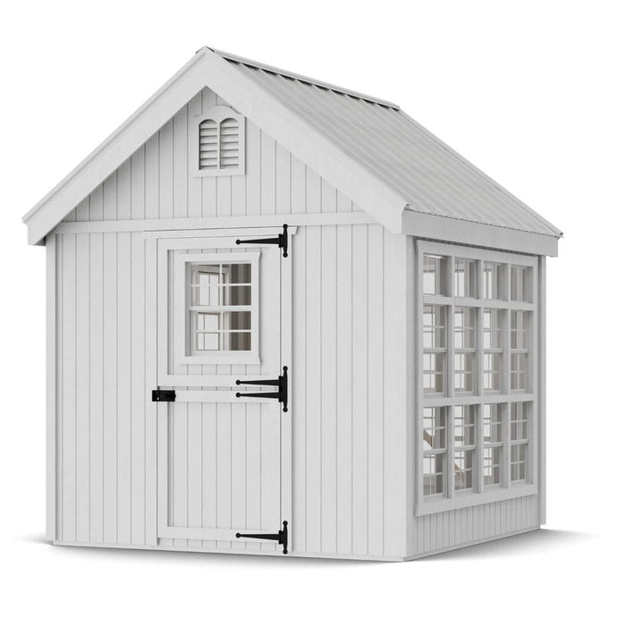 White little cottage co 8x8 colonial greenhouse gable with a slanted roof on a white background
