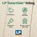 LP SmartSide Siding features with icons and text on a wooden background