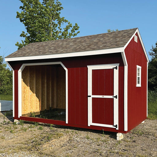 little  cottage company 10x16 run in animal shelter with tack room painted red side