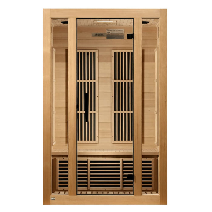Golden Designs Maxxus Seattle 2-Person FAR Infrared Sauna with Low EMF in Canadian Hemlock - Front