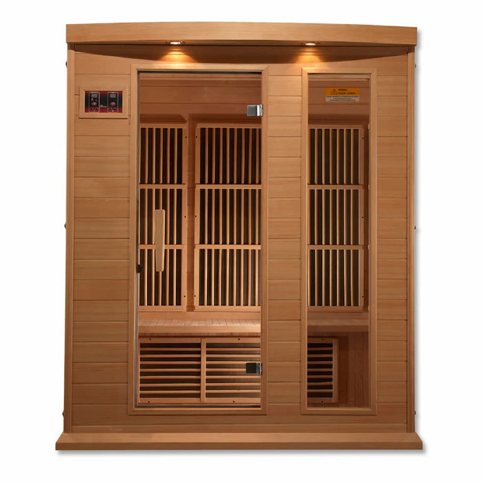 Golden Designs Maxxus 3-Person FAR Infrared Sauna with Low EMF in Canadian Hemlock - Front