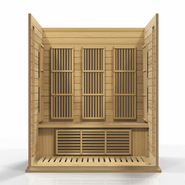 Golden Designs Maxxus 3-Person FAR Infrared Sauna with Low EMF in Canadian Hemlock - Hemlock Wood