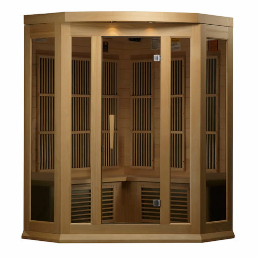 Golden Designs Maxxus Corner 3-Person FAR Infrared Sauna with Low EMF in Canadian Hemlock - Front