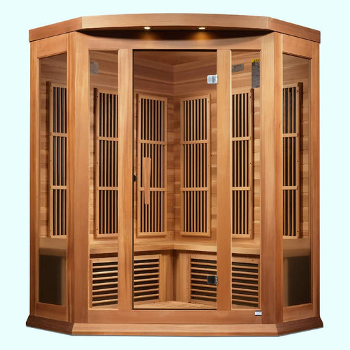 Golden Designs Maxxus Corner 3-Person FAR Infrared Sauna with Low EMF in Canadian Red Cedar - Front