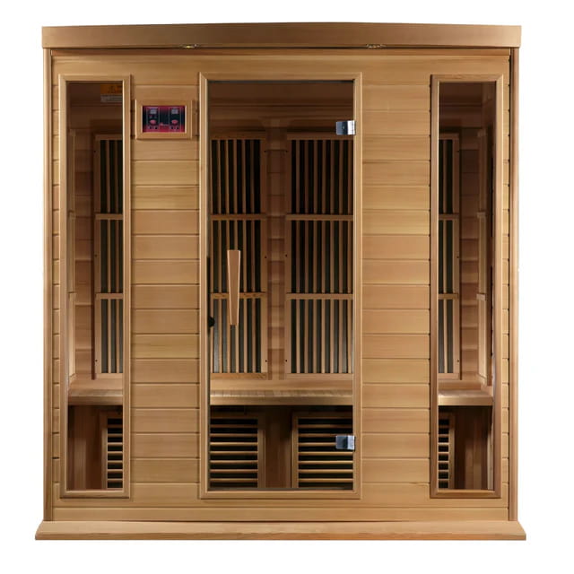 Golden Designs Maxxus Corner 4-Person FAR Infrared Sauna with Near Zero EMF in Canadian Red Cedar - Front