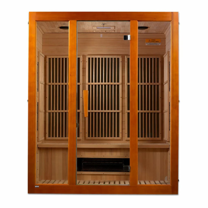Golden Designs Maxxus "Alpine" Dual Tech 3-Person FAR Infrared Sauna with Low EMF in Canadian Hemlock - Front