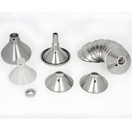 Milky Day - Electric Cream Seperator - 100-18 Set of metal funnels on a white background