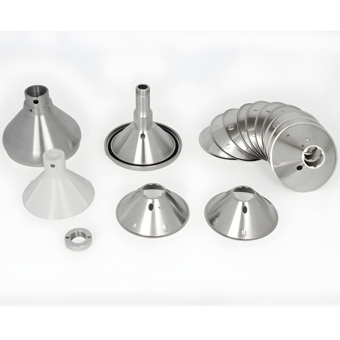 Milky Day - Electric Cream Seperator - 100-18 Set of metal funnels on a white background