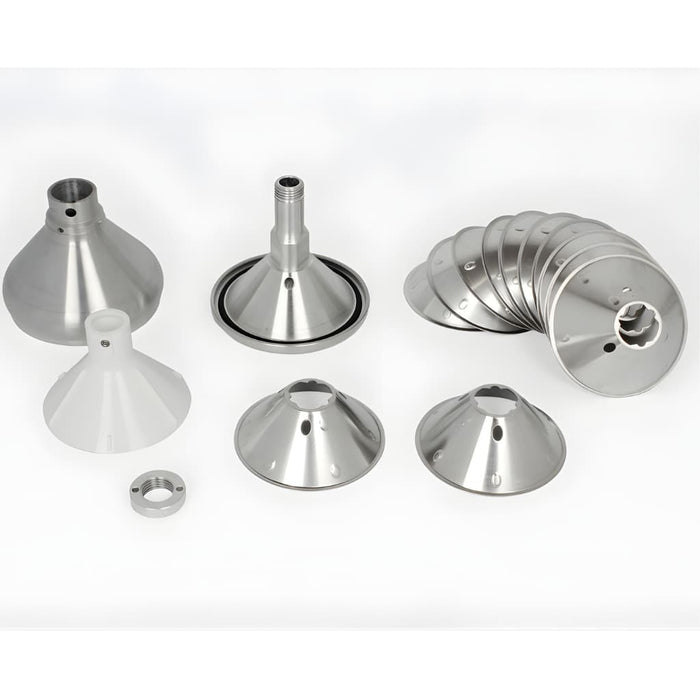 Milky Day Electric Cream Seperator 100-19 set of metal funnels on a white background