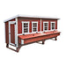Red and white OverEZ Jumbo Chicken Coop shown from the front exterior.