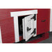 Close-up of the Classic red OverEZ Large Chicken Coop lockable chicken door.
