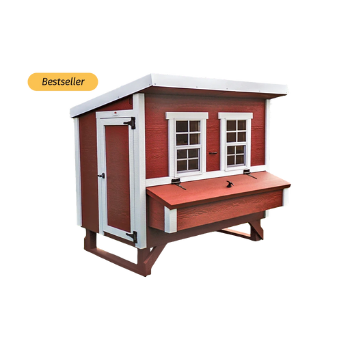 Classic red OverEZ Large Chicken Coop shown from the front on a black background.