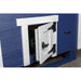 Close-up of the blue Coastal OverEZ Large Chicken Coop lockable chicken door.