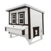 White and dark-trim Farmhouse OverEZ Large Chicken Coop side studio product view.