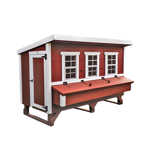 Red and white OverEZ XL Classic Chicken Coop shown from the front angle.