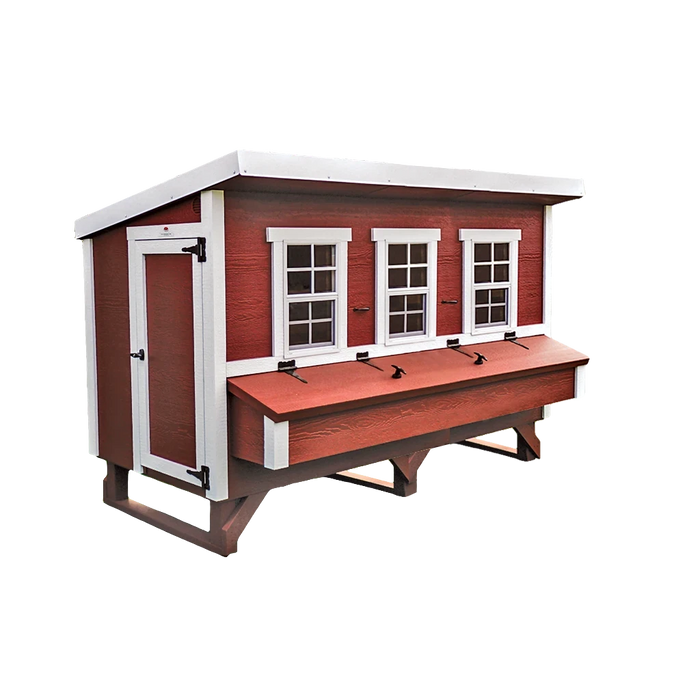 Red and white OverEZ XL Classic Chicken Coop shown from the front angle.