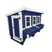 Blue and white OverEZ XL Coastal Chicken Coop shown from the left angle.