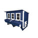 Left side view of the blue and white OverEZ XL Coastal Chicken Coop.