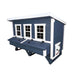 Blue and white OverEZ XL Coastal Chicken Coop shown from the right angle.