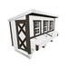 White and dark-trim OverEZ XL Farmhouse Chicken Coop shown from the left angle.