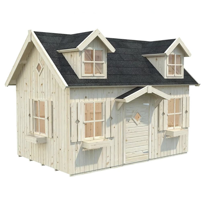 Palmako 9x6 marie wood playhouse kit with a black roof on a white background