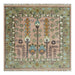 Pink, Olive and Beige hand-knotted wool rug, 4x4 square