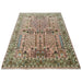 Pink, Olive and Beige hand-knotted wool rug, angled view