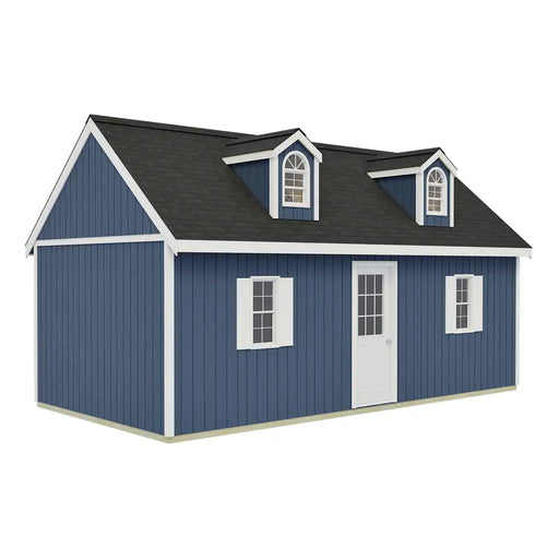 Opposite-gable illustration of the 12x24 Planner’s Paradise Elite showing the walk-in entrance and shuttered side windows.