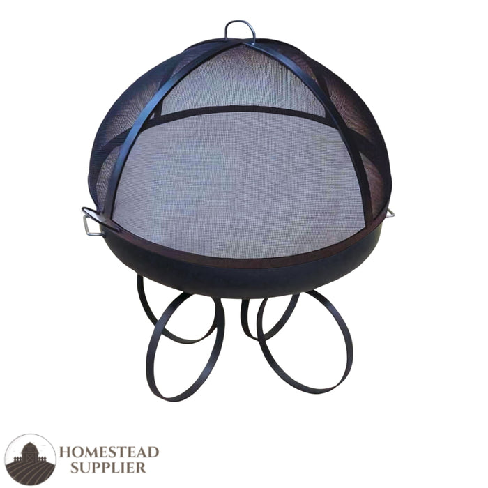 Master Flame Round Fire Pit Bowl with Ring Base and Grate with Carbon Steel Dome Screen