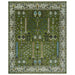Royal Green and Ivory area rug shown flat with its full symmetrical botanical design